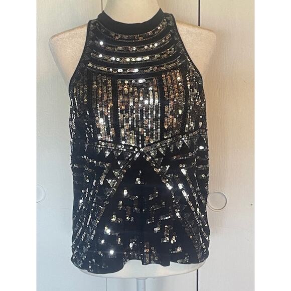 Express Size Medium Sleeveless Black Knit Top‎ with Sequins Front - Picture 1 of 5